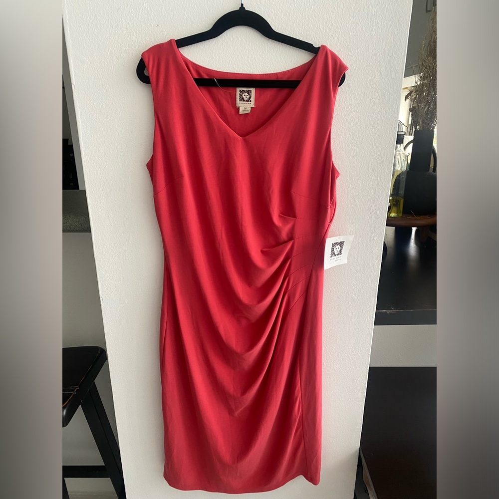 Anne Klein Ruched Sheath Midi Dress V-Neck Cocktail